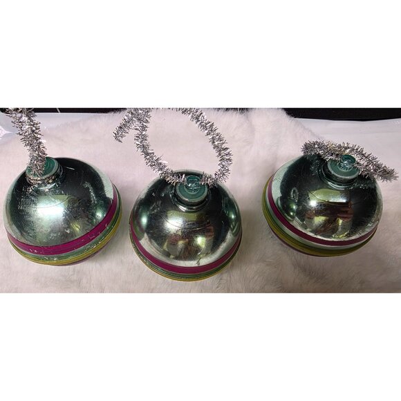 Vintage Mid Century Atomic Bradford Striped Plastic Christmas Ornament Lot of 3 - Picture 4 of 5